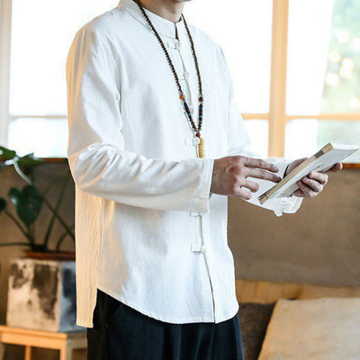 Buddha Stones Casual Stand Collar Frog-Button Long Sleeve Tang Suit Men's Shirt - image 5
