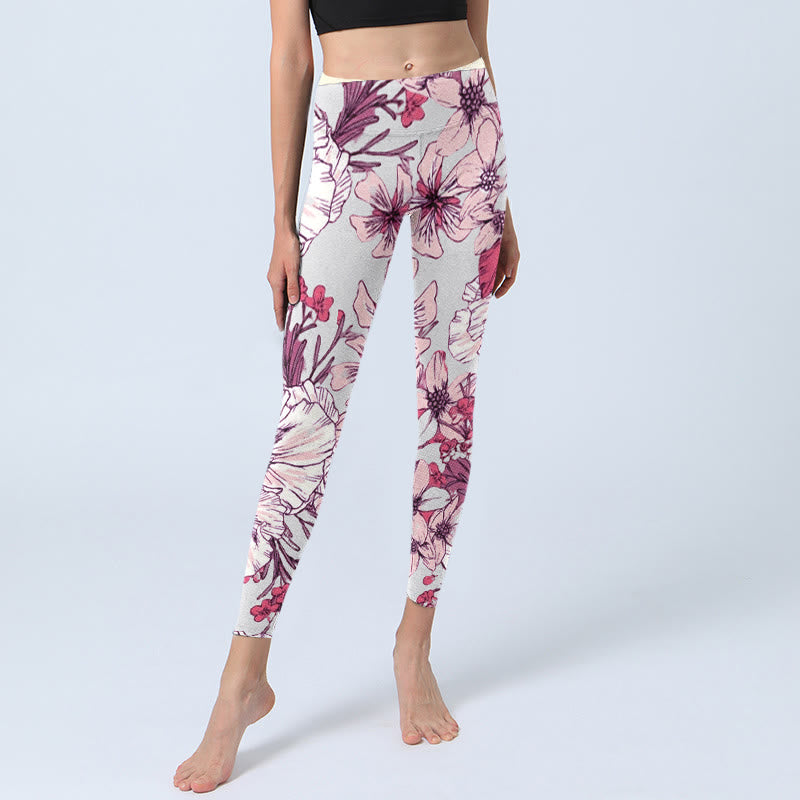 Buddha Stones Pink Rose Red Flowers Print Exercise Leggings Women's Yoga Pants - image 6