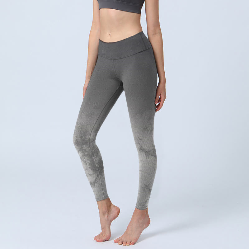 Buddha Stones Gradient Floral Print Exercise Leggings Women's Yoga Pants - Gray - US18，UK/AU22，EU50 (4XL) - image 1