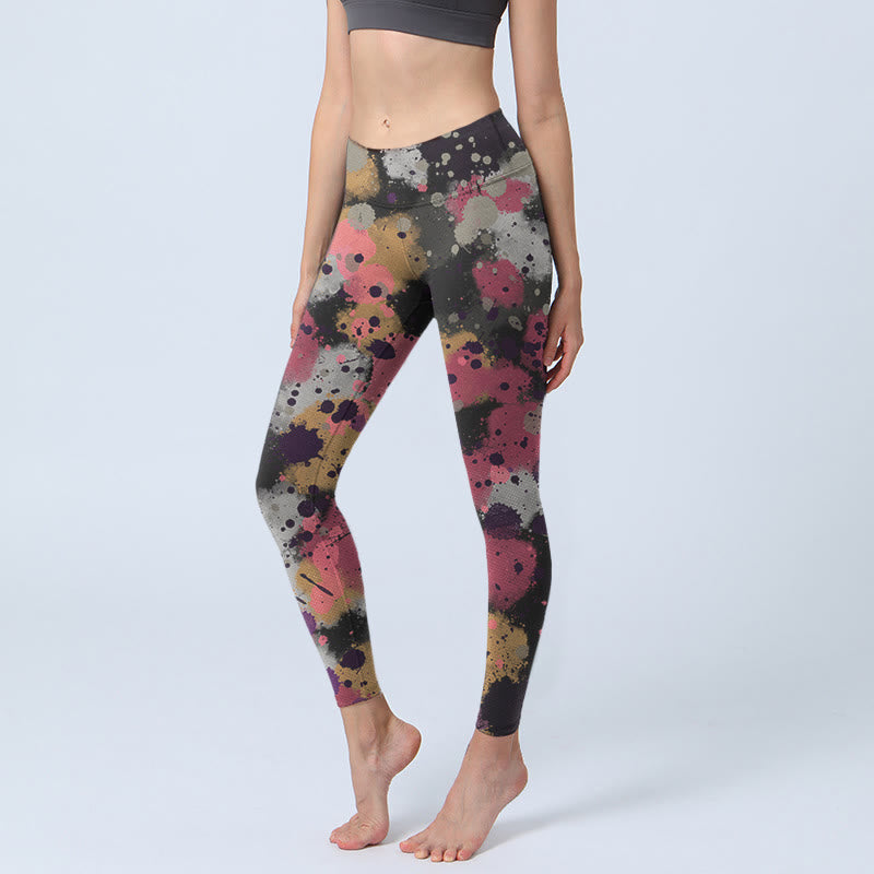 Buddha Stones Splatter Print Exercise Leggings Women's Yoga Pants - Black - US18，UK/AU22，EU50 (4XL) - image 1