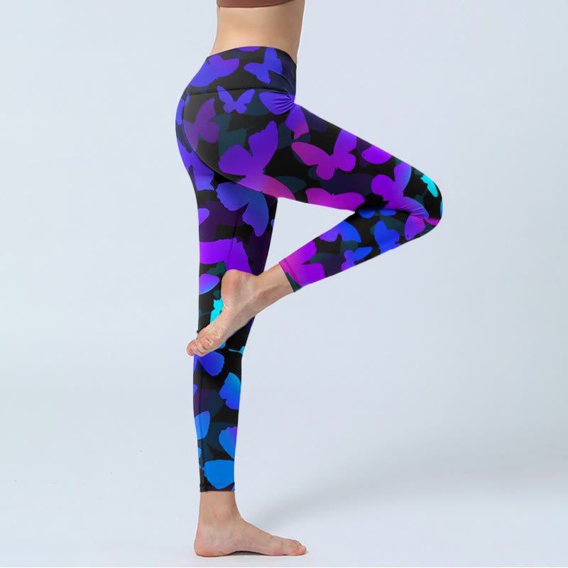 Buddha Stones Gradient Butterfly Print Exercise Leggings Women's Yoga Pants - image 5