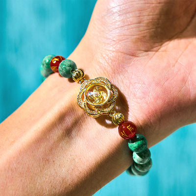 Foviel Natürliche Jade Om Mani Padme Hum Zyklon Charm Wohlstand Armband