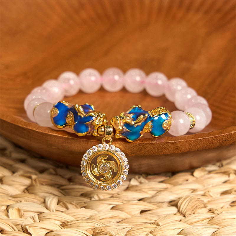 Foviel Pink Crystal Color Change Double PiXiu Cyclone Charm Warmth Bracelet