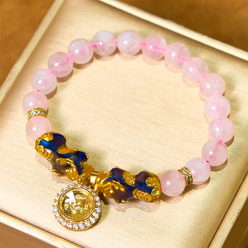 Foviel Pink Crystal Color Change Double PiXiu Cyclone Charm Warmth Bracelet