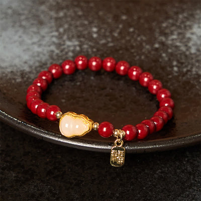 Foviel Cinnabar Gourd Fu Character Charm Blessing Bracelet