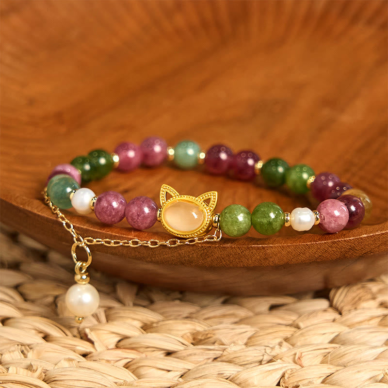 Bracelet porte-bonheur Foviel chat chanceux en tourmaline colorée