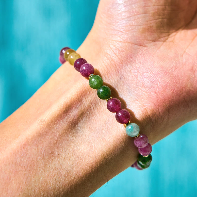 Bracelet porte-bonheur Foviel chat chanceux en tourmaline colorée