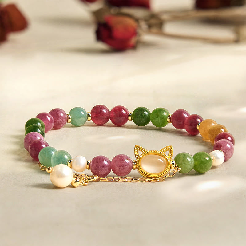 Bracelet porte-bonheur Foviel chat chanceux en tourmaline colorée