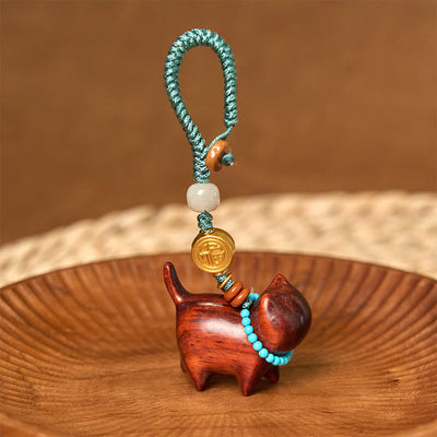 Foviel Hetian Jade Natural Sandalwood Red Sandalwood Green Sandalwood Fu Character Abundance Key Chain