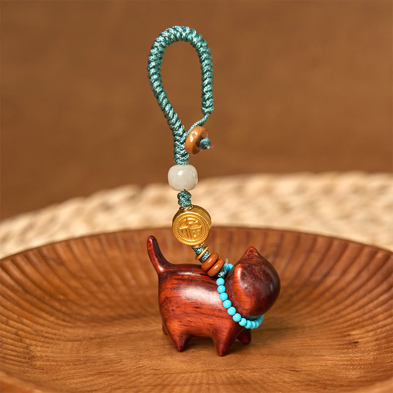 Foviel Hetian Jade Natural Sandalwood Red Sandalwood Green Sandalwood Fu Character Abundance Key Chain