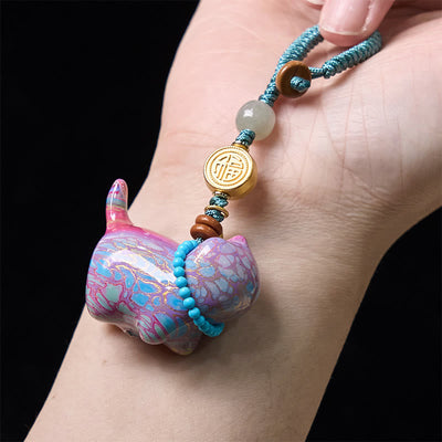Foviel Hetian Jade Natural Sandalwood Red Sandalwood Green Sandalwood Fu Character Abundance Key Chain