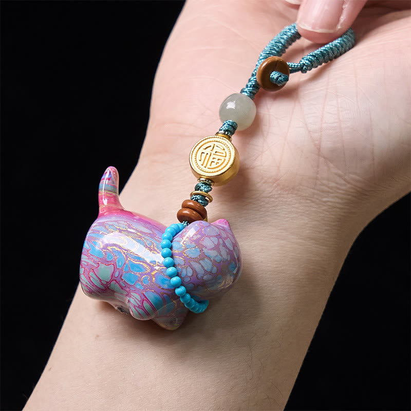 Foviel Hetian Jade Natural Sandalwood Red Sandalwood Green Sandalwood Fu Character Abundance Key Chain
