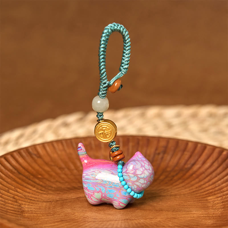 Foviel Hetian Jade Natural Sandalwood Red Sandalwood Green Sandalwood Fu Character Abundance Key Chain