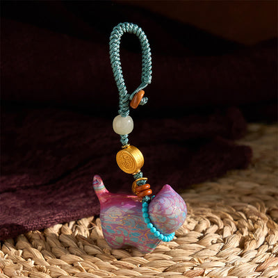 Foviel Hetian Jade Natural Sandalwood Red Sandalwood Green Sandalwood Fu Character Abundance Key Chain