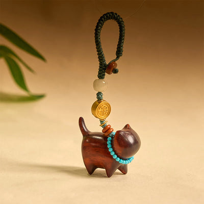 Foviel Hetian Jade Natural Sandalwood Red Sandalwood Green Sandalwood Fu Character Abundance Key Chain