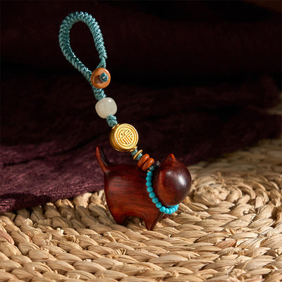 Foviel Hetian Jade Natural Sandalwood Red Sandalwood Green Sandalwood Fu Character Abundance Key Chain
