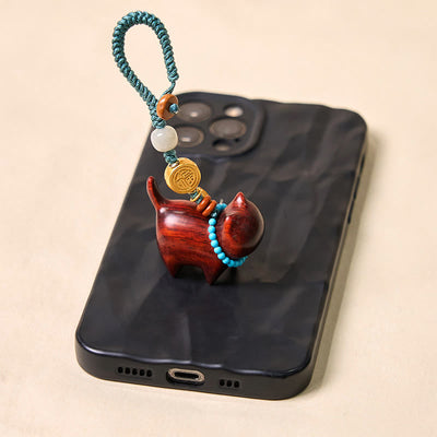 Foviel Hetian Jade Natural Sandalwood Red Sandalwood Green Sandalwood Fu Character Abundance Key Chain