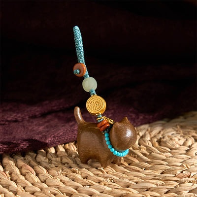 Foviel Hetian Jade Natural Sandalwood Red Sandalwood Green Sandalwood Fu Character Abundance Key Chain