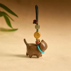 Foviel Hetian Jade Natural Sandalwood Red Sandalwood Green Sandalwood Fu Character Abundance Key Chain
