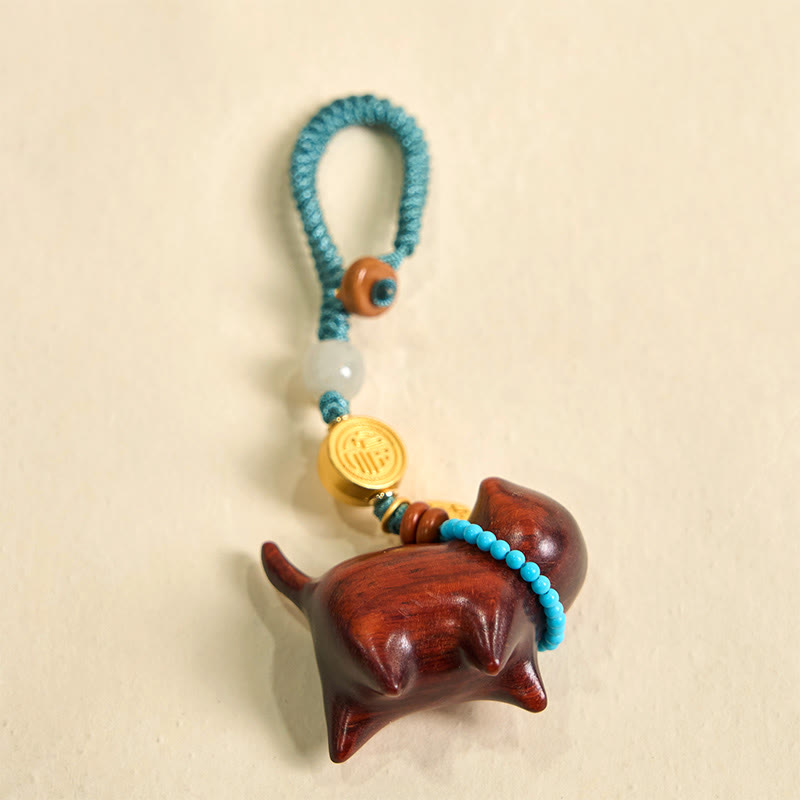 Foviel Hetian Jade Natural Sandalwood Red Sandalwood Green Sandalwood Fu Character Abundance Key Chain