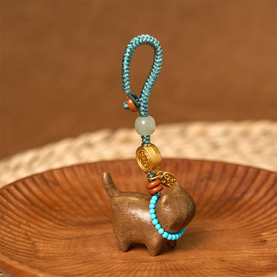Foviel Hetian Jade Natural Sandalwood Red Sandalwood Green Sandalwood Fu Character Abundance Key Chain