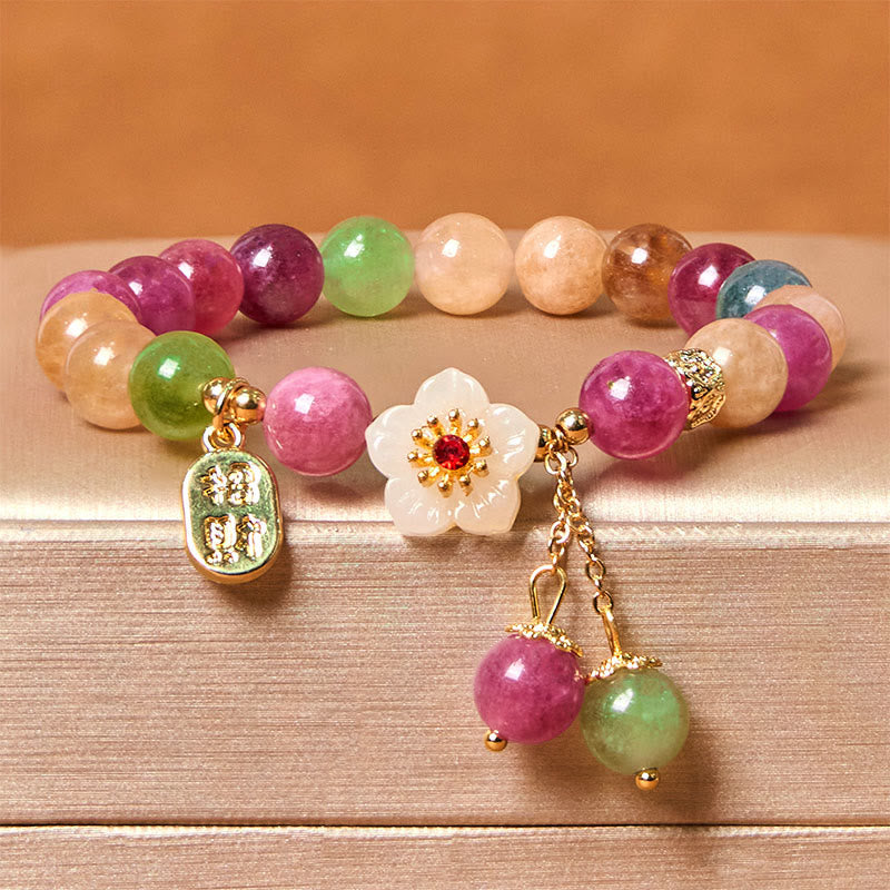 Foviel Natural Tourmaline Fu Character Flower Lucky Brand Bracelet