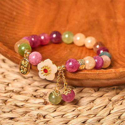 Foviel Natural Tourmaline Fu Character Flower Lucky Brand Bracelet