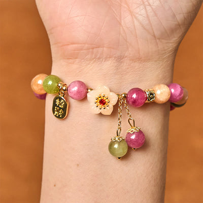 Foviel Natural Tourmaline Fu Character Flower Lucky Brand Bracelet