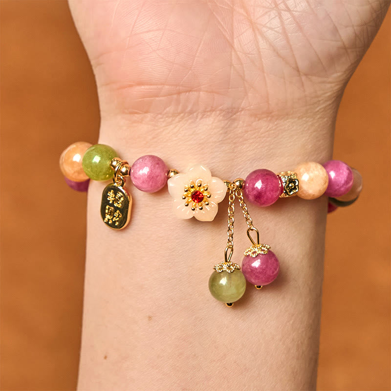 Foviel Natural Tourmaline Fu Character Flower Lucky Brand Bracelet
