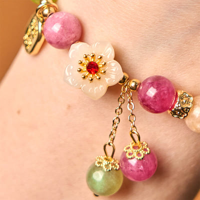 Foviel Natural Tourmaline Fu Character Flower Lucky Brand Bracelet