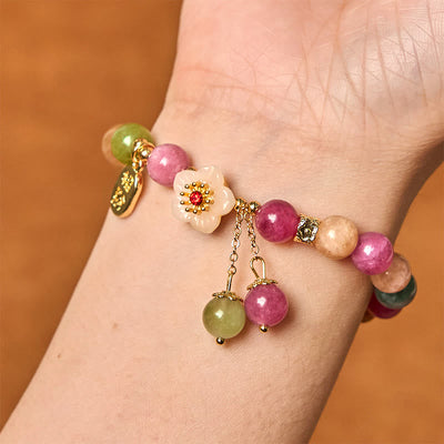 Foviel Natural Tourmaline Fu Character Flower Lucky Brand Bracelet