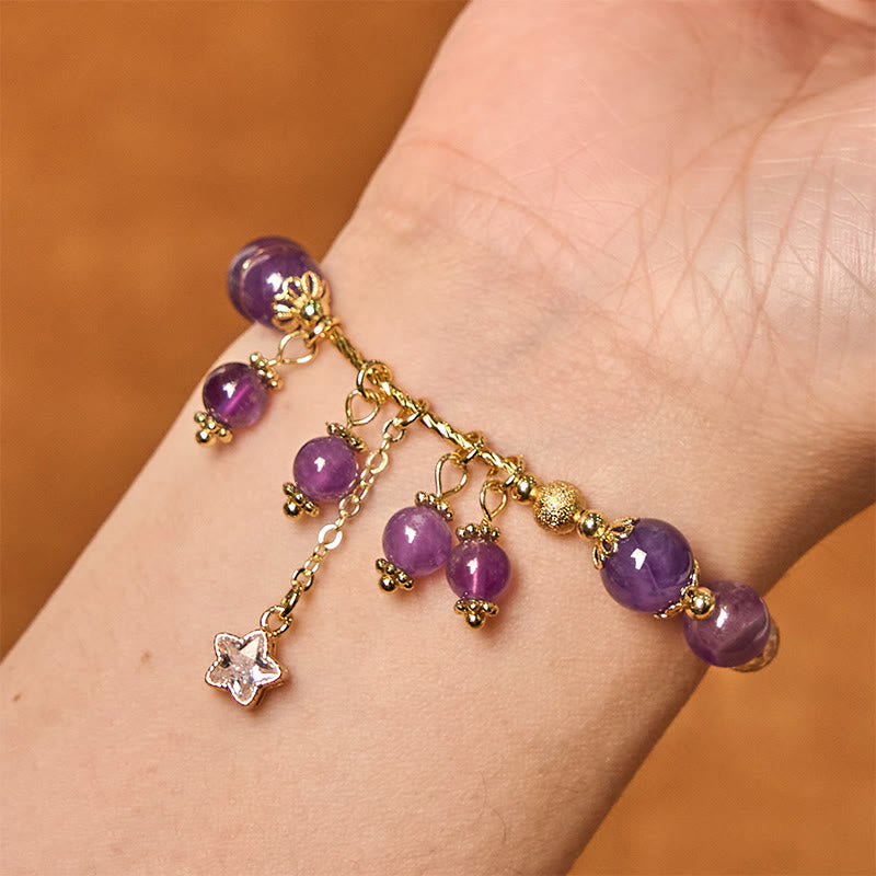 Foviel Natürliche Amethyst Vier Blatt Clover Star Peace Armband