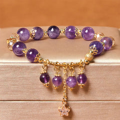 Foviel Natürliche Amethyst Vier Blatt Clover Star Peace Armband