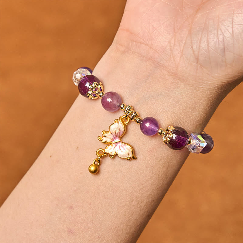Foviel Natürliche Amethyst Sun Stone Schmetterling Friedens Armband