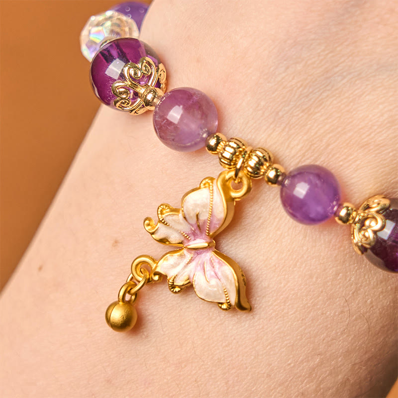 Foviel Natürliche Amethyst Sun Stone Schmetterling Friedens Armband