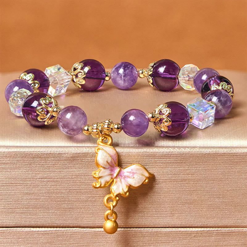 Foviel Natürliche Amethyst Sun Stone Schmetterling Friedens Armband