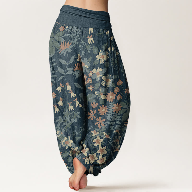 Buddha Stones Casual Daisy Flowers Leaves Design Women's Elastic Waist Harem Pants - image 3