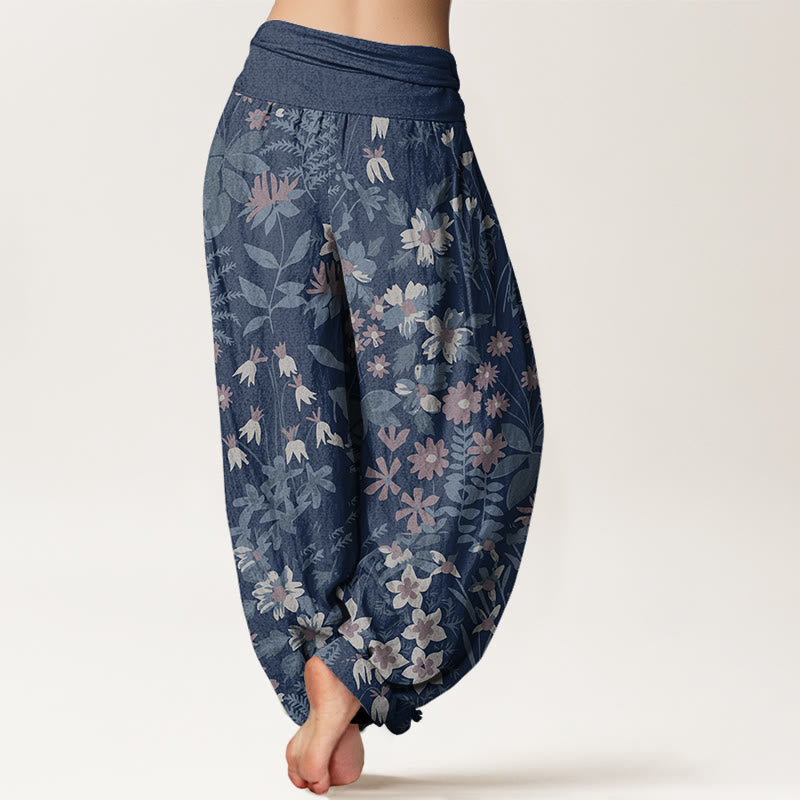 Buddha Stones Casual Daisy Flowers Leaves Design Women's Elastic Waist Harem Pants - image 10