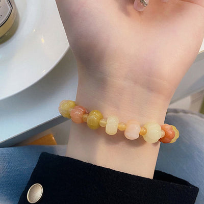 Foviel Golden Silk Jade Pumpkin Beads Wealth Luck Bracelet