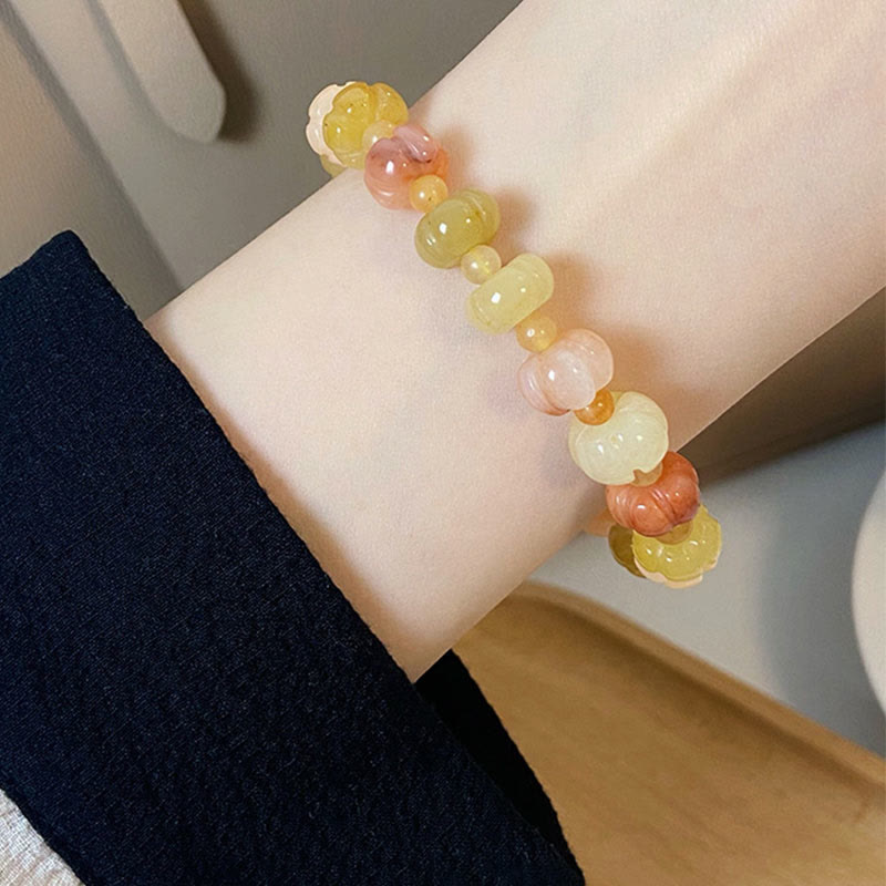 Foviel Golden Silk Jade Pumpkin Beads Wealth Luck Bracelet