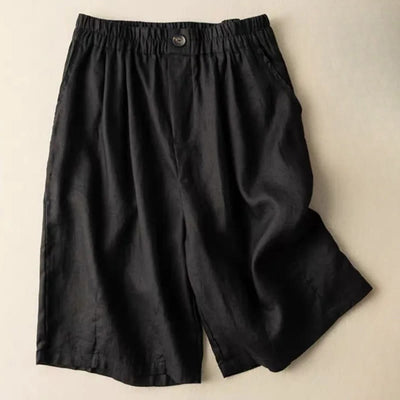 Buddha Stones Summer Casual Plain Zipper Button Cotton Linen Women's Shorts With Pockets - Black - US12，UK/AU16，EU44 (3XL) - image 13