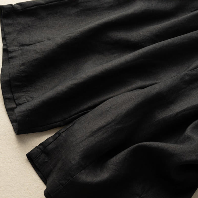 Buddha Stones Summer Casual Plain Zipper Button Cotton Linen Women's Shorts With Pockets - image 16