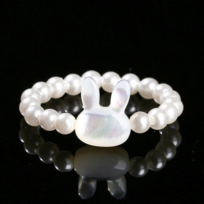 Foviel 3mm Tridacna Stone Bead Rabbit Blessing Elastic Ring