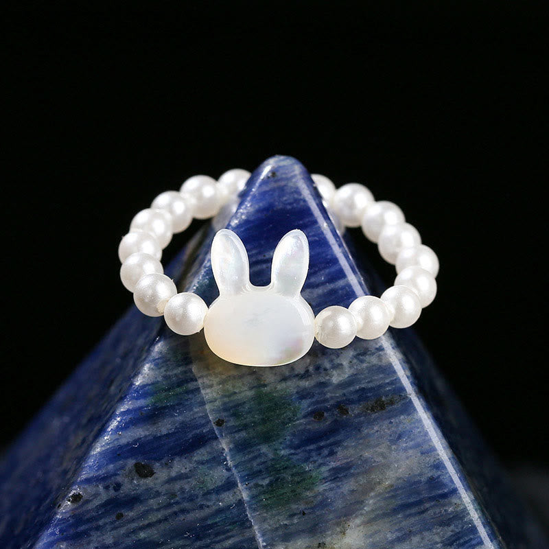 Foviel 3mm Tridacna Stone Bead Rabbit Blessing Elastic Ring