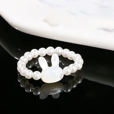 Foviel 3mm Tridacna Stone Bead Rabbit Blessing Elastic Ring
