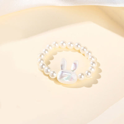 Foviel 3mm Tridacna Stone Bead Rabbit Blessing Elastic Ring