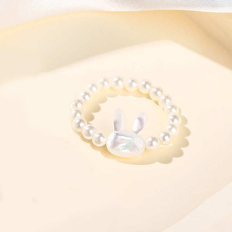 Foviel 3mm Tridacna Stone Bead Rabbit Blessing Elastic Ring