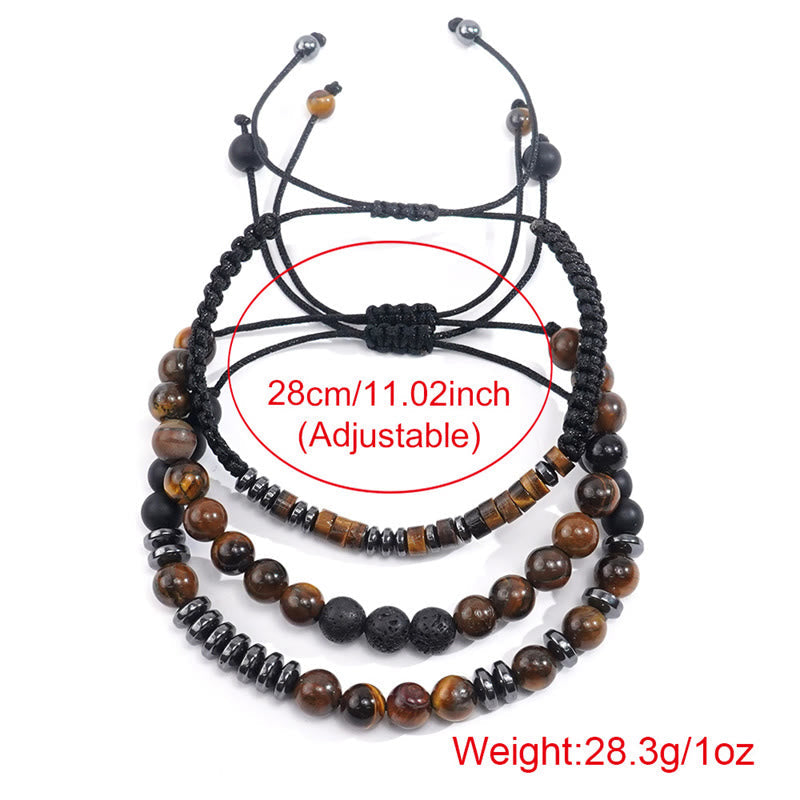 Foviel 3Pcs Tiger Eye Lava Rock Protection Bracelet Set