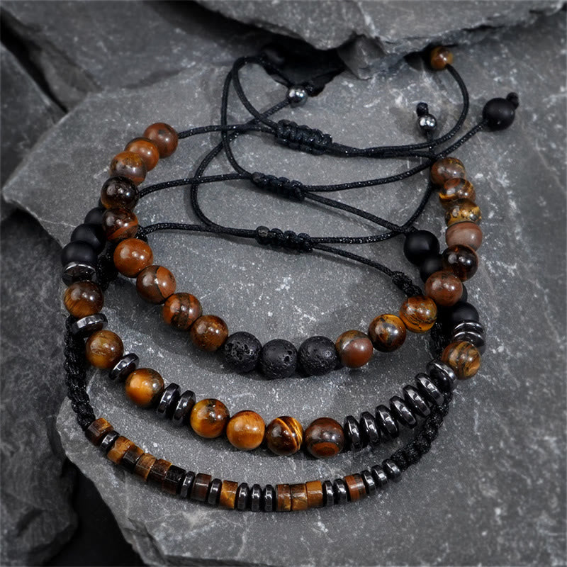 Ensemble de 3 bracelets de protection Foviel en pierre de lave et œil de tigre