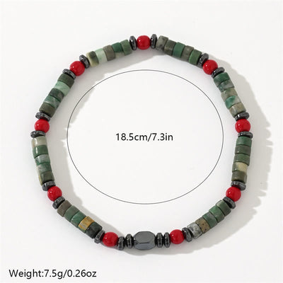 Foviel Natural Green Stone Hematite Red Coral Powerful Bracelet